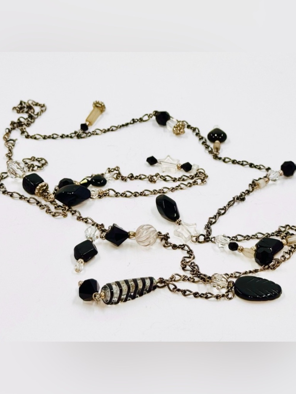 Vintage 925 ALL Sterling Silver & Glass Beaded Necklace Opera Length Long 44”